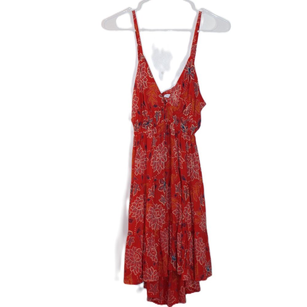 Angie Haulter Top Like Dress Tie Back Size S Orange Blue Cream Tan Boho
